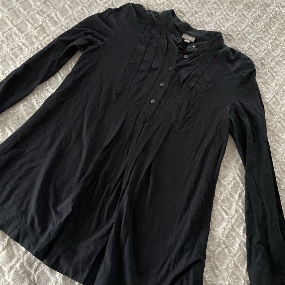 J Jill Medium Solid Black Pleated‎ High Waist Top Shirt Longsleeved Henley